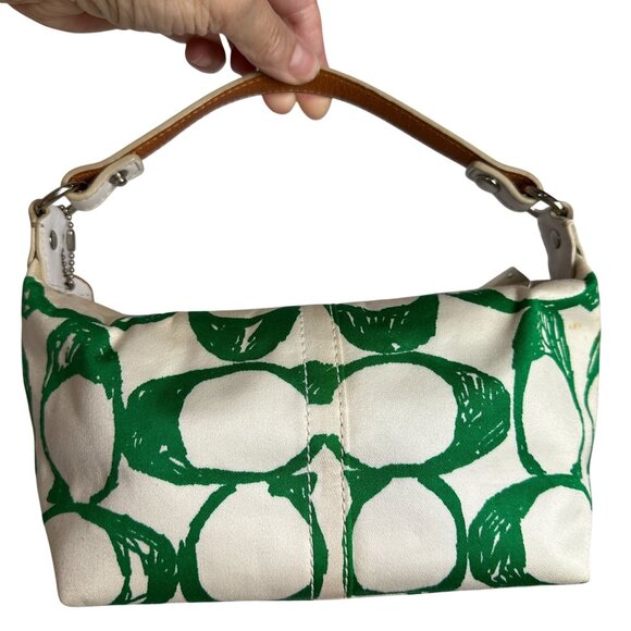 Vintage Coach Green Scribble Signature Hampton Top Handle Pouch Mini Bag Y2K NEW - Picture 2 of 16
